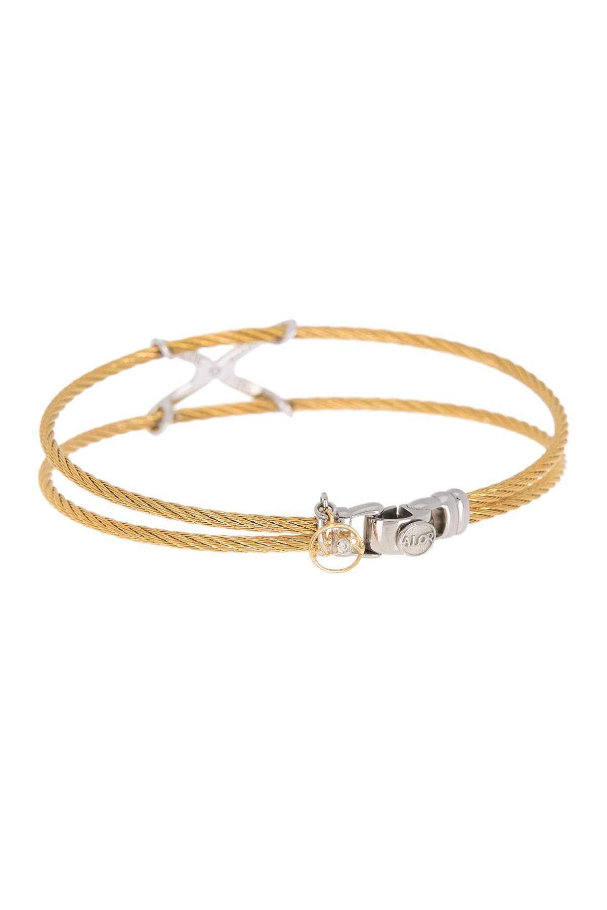 Alor 18k White Gold Pave Diamond 'x' & Yellow Stainless Steel Cable Bracelet In Natural