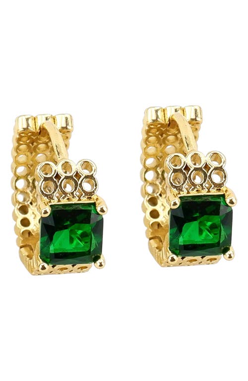 Shop Panacea Square Crystal Textured Hoop Earrings In Green