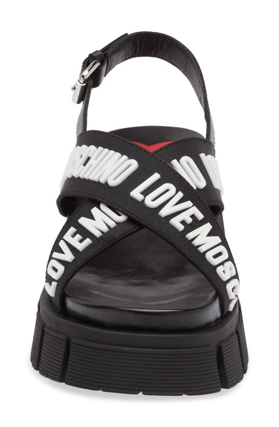 Shop Love Moschino Crisscross Logo Platform Sandal In Black-white