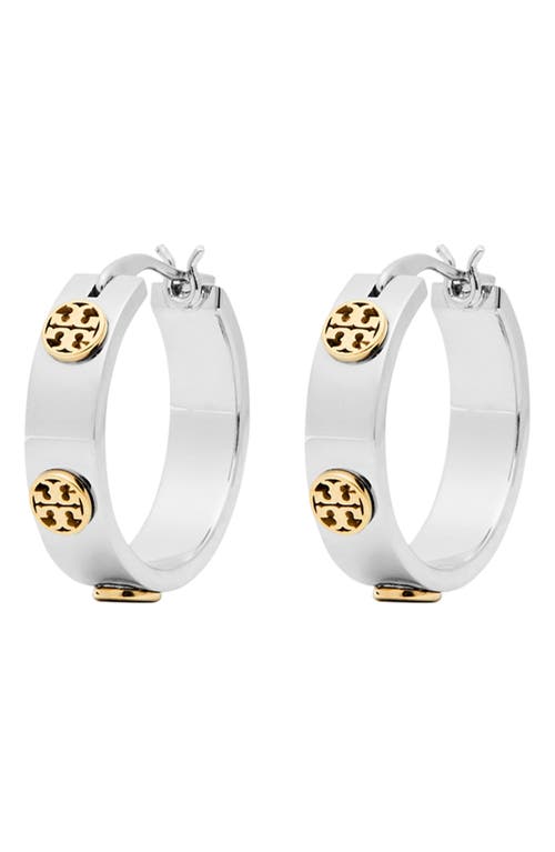 Tory Burch Miller Huggie Hoop Earrings In Tory Silver/tory Gold