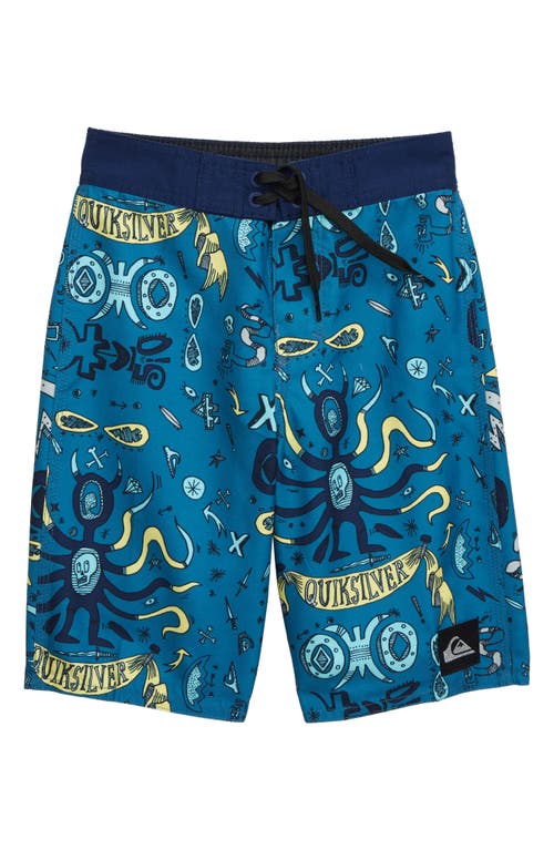Quiksilver Mystery Bus Print Board Shorts in Medieval Blue