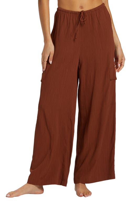 Shop Billabong Beach Babe Wide Leg Cargo Pants In Toasted Coconut