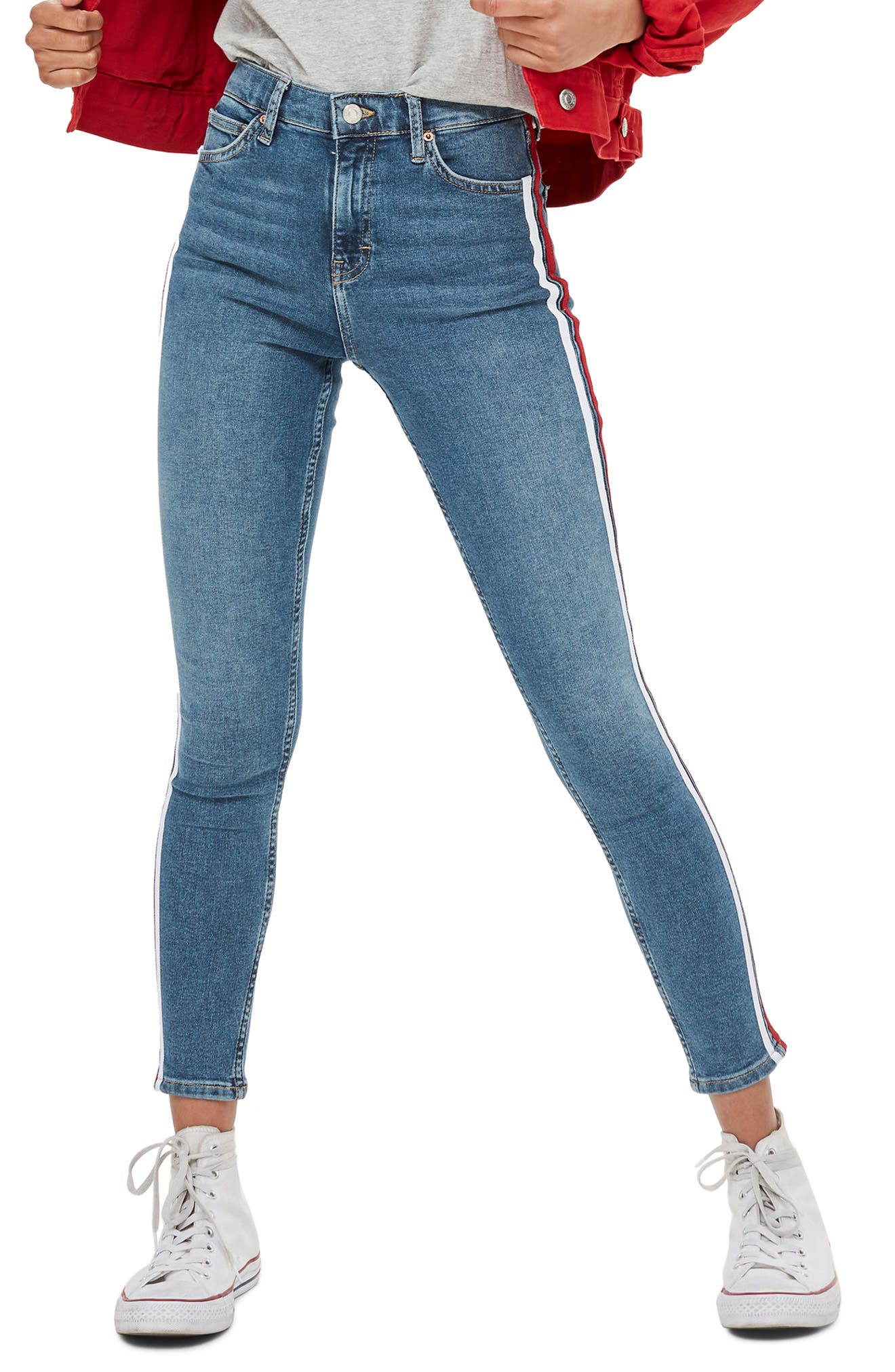 blue jeans with stripe down the side