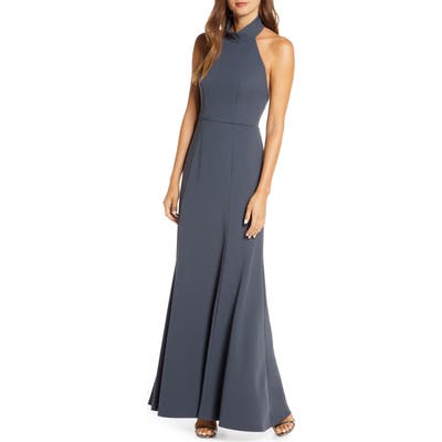 Jenny Yoo Petra Halter Crepe Evening Dress, Grey