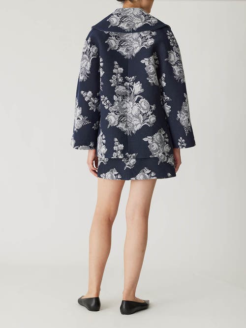 Rebecca Taylor Venice Toile Jacquard Oversized Peacoat In Indigo Combo
