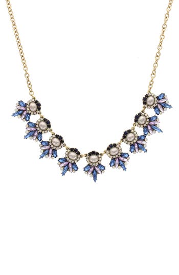Shop Olivia Welles Juliet Cluster Frontal Necklace In Burnished Gold/blue