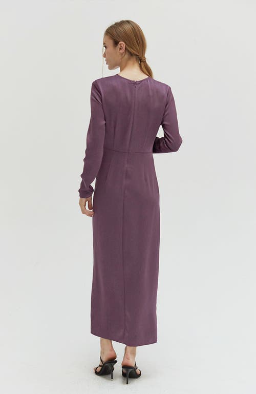 Crescent Textured Satin Midi Dress In Fig