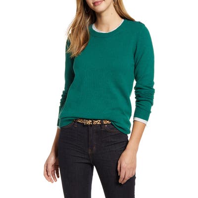 1901 Shoulder Button Cotton & Wool Blend Crewneck Sweater, Green