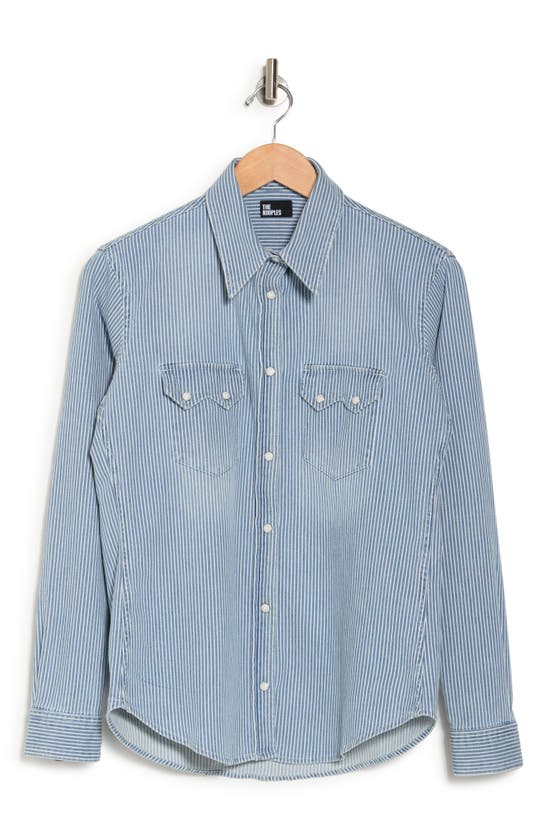 The Kooples Stripe Long Sleeve Stretch Cotton Button-up Shirt In Blue Denim