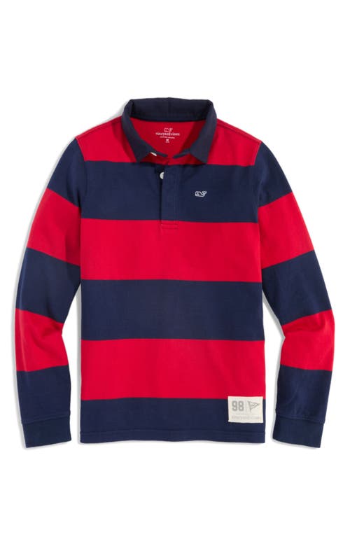 Shop Vineyard Vines Kids' Stripe Cotton Rugby Shirt In Red Velvet