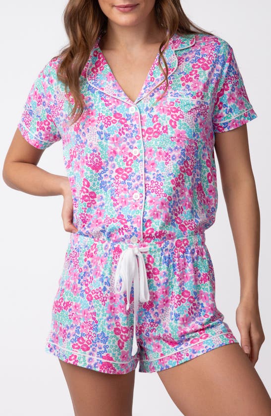 Shop Pj Salvage Beach Bou Jersey Short Pajamas With Headband In Pink/ivory Multi