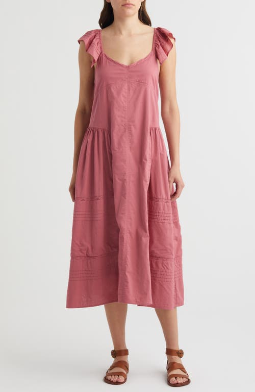 Tie Back Flutter Sleeve Cotton Maxi Dress in Pink Mauve