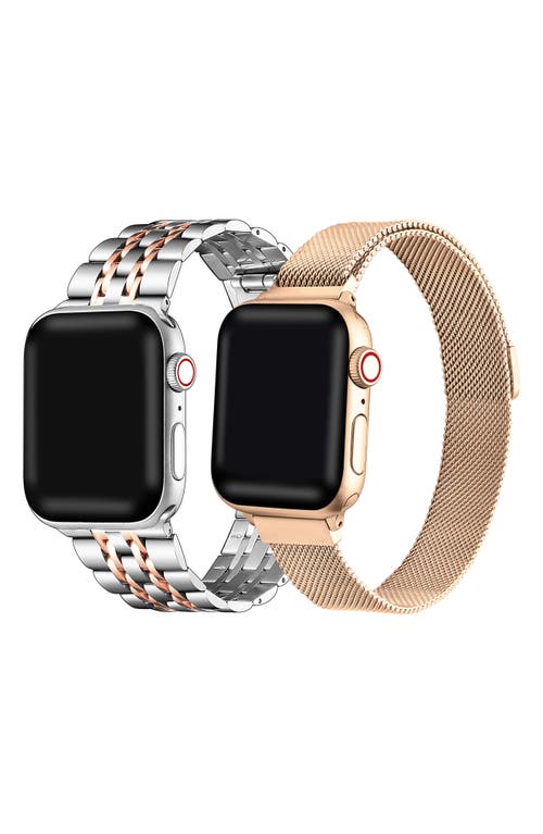 Shop The Posh Tech Assorted 2-pack Stainless Steel Apple Watch® Watchbands In Silver/rose Gold