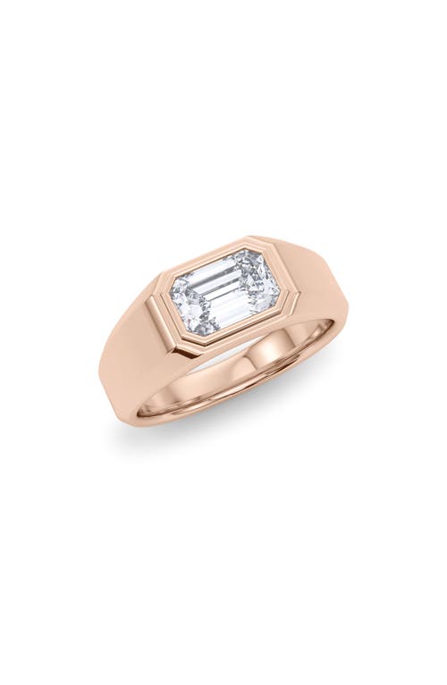 Hautecarat Emerald Cut Lab Created Diamond Signet Ring In 2.00 Ctw 18k Rose Gold
