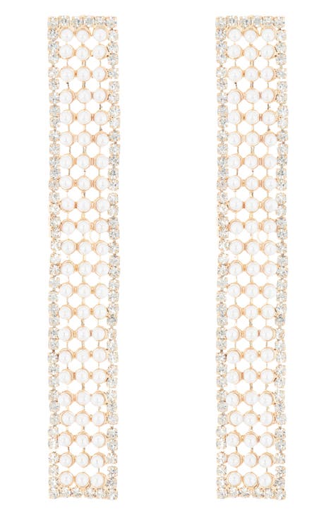 Crystal & Imitation Pearl Linear Drop Earrings