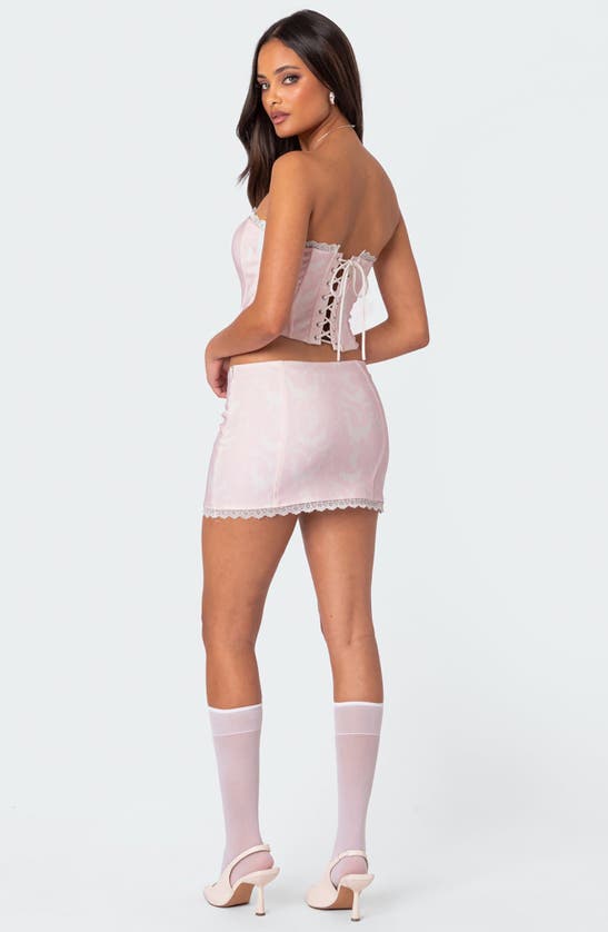 Shop Edikted Silvie Lace Trim Miniskirt In Pink