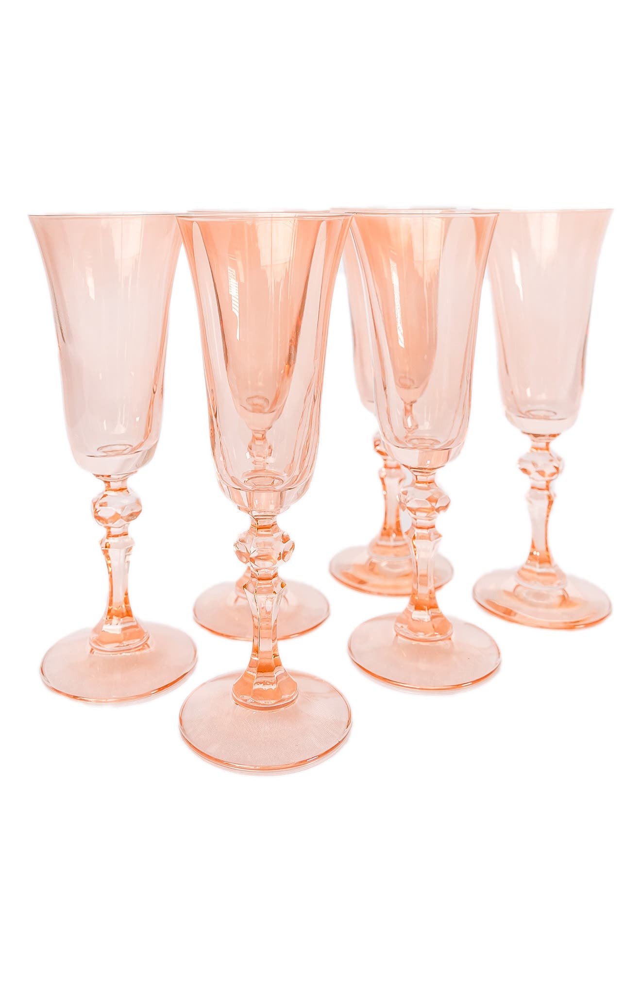 Set of 6 Vintage Bubble Glass Blown Pink Goblets