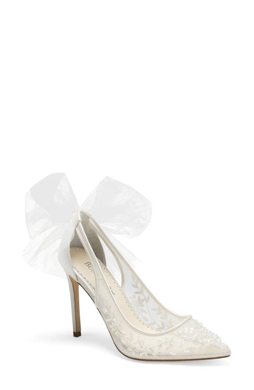 Bella Belle Edna Bow Pointed Toe Pump in Ivory Mesh/Silk