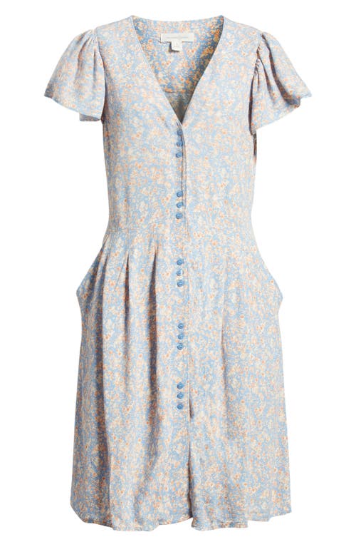 Shop Treasure & Bond Floral Flutter Sleeve Button-up Dress In Blue- Coral Harlow Blooms