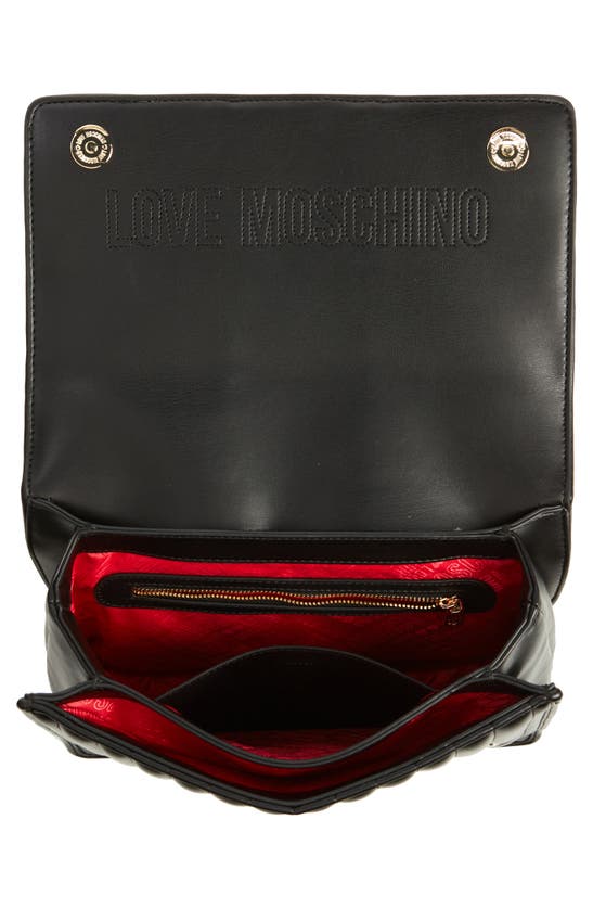 Shop Love Moschino Borsa Quilted Faux Leather Shoulder Bag In Black