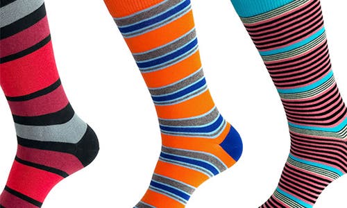 Unsimply Stitched 3-pack Assorted Stripe Crew Socks In Orange Multi