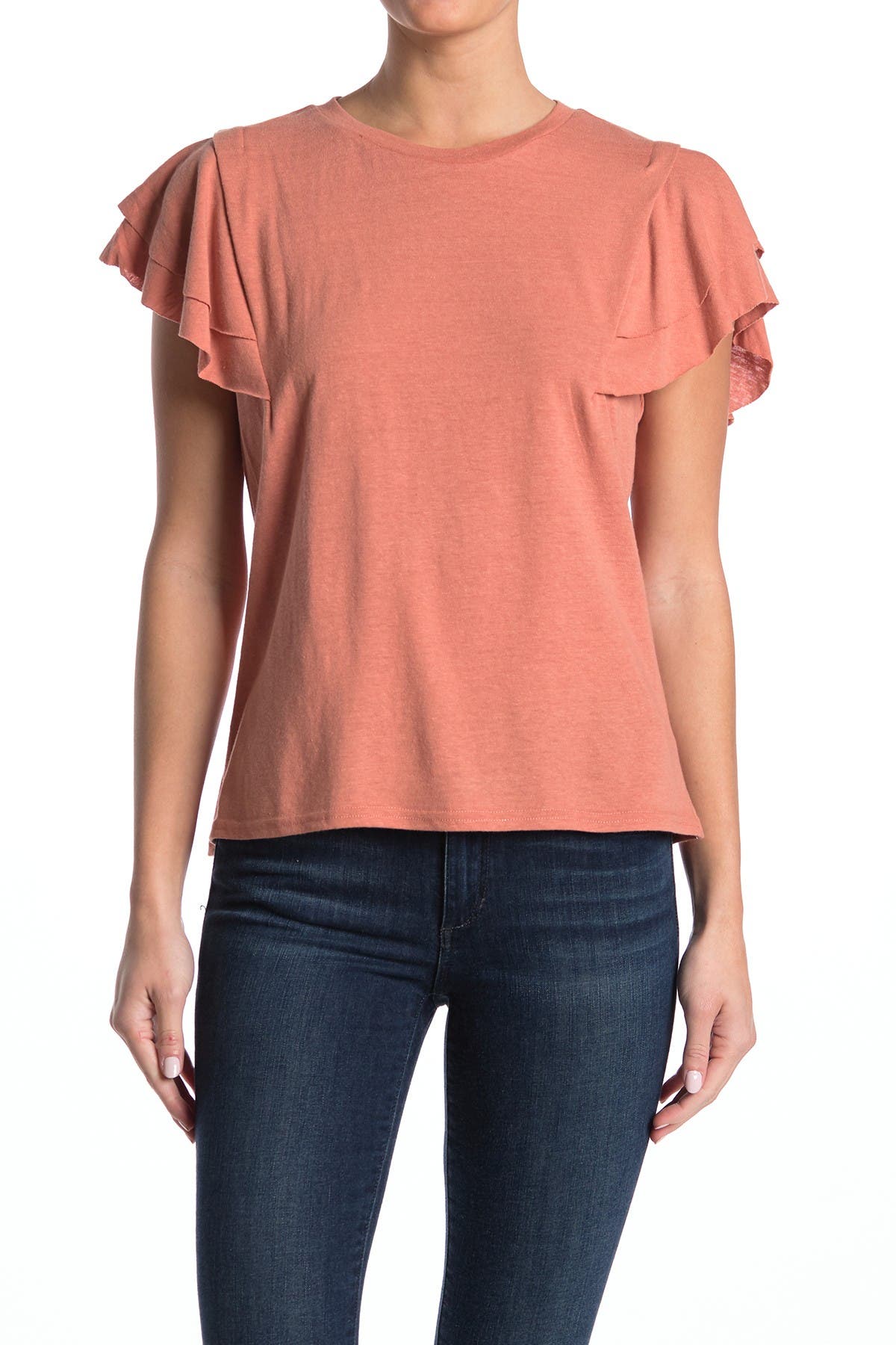 Melloday Tiered Ruffle Sleeve T-shirt In Medium Pink1