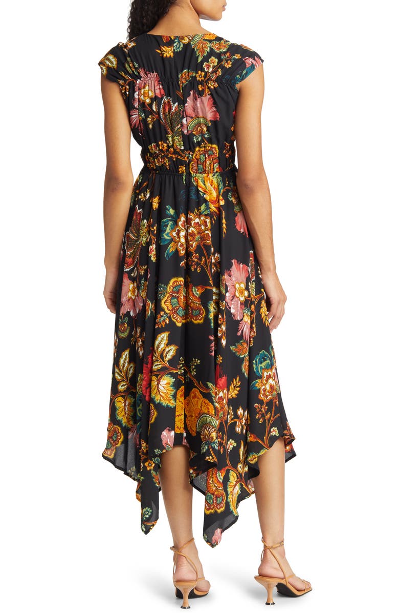 Tahari ASL Floral Ruched Georgette Handkerchief Hem Dress | Nordstromrack