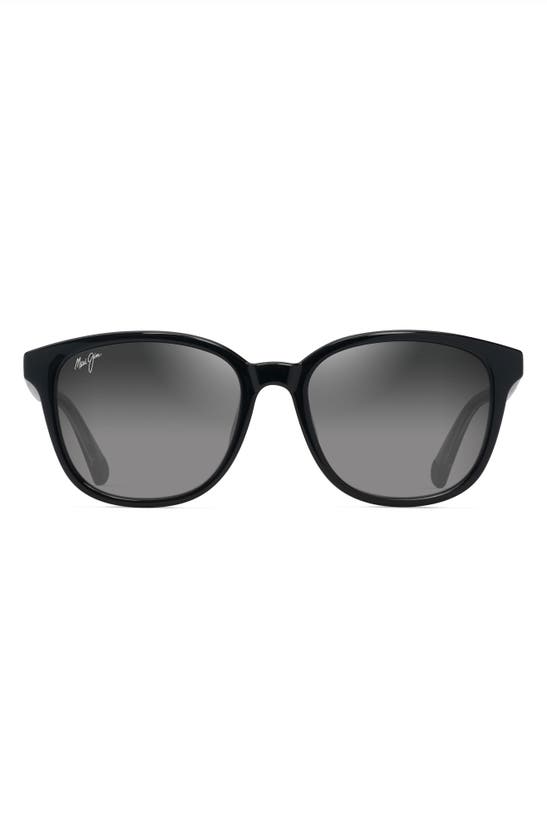 Maui Jim Kuikahi 55mm Gradient Polarizedplus2® Square Sunglasses In Shiny Black W/trans Light Grey
