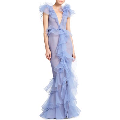 Marchesa Ruffled Organza Evening Dress