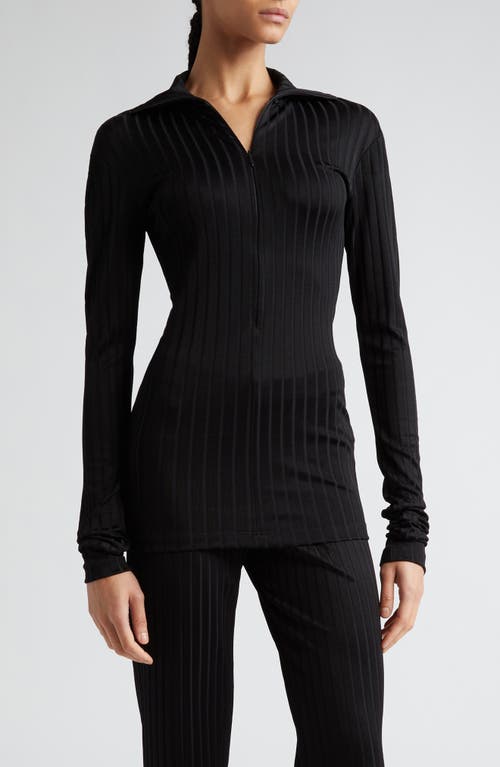 Half Zip Rib Top in Black