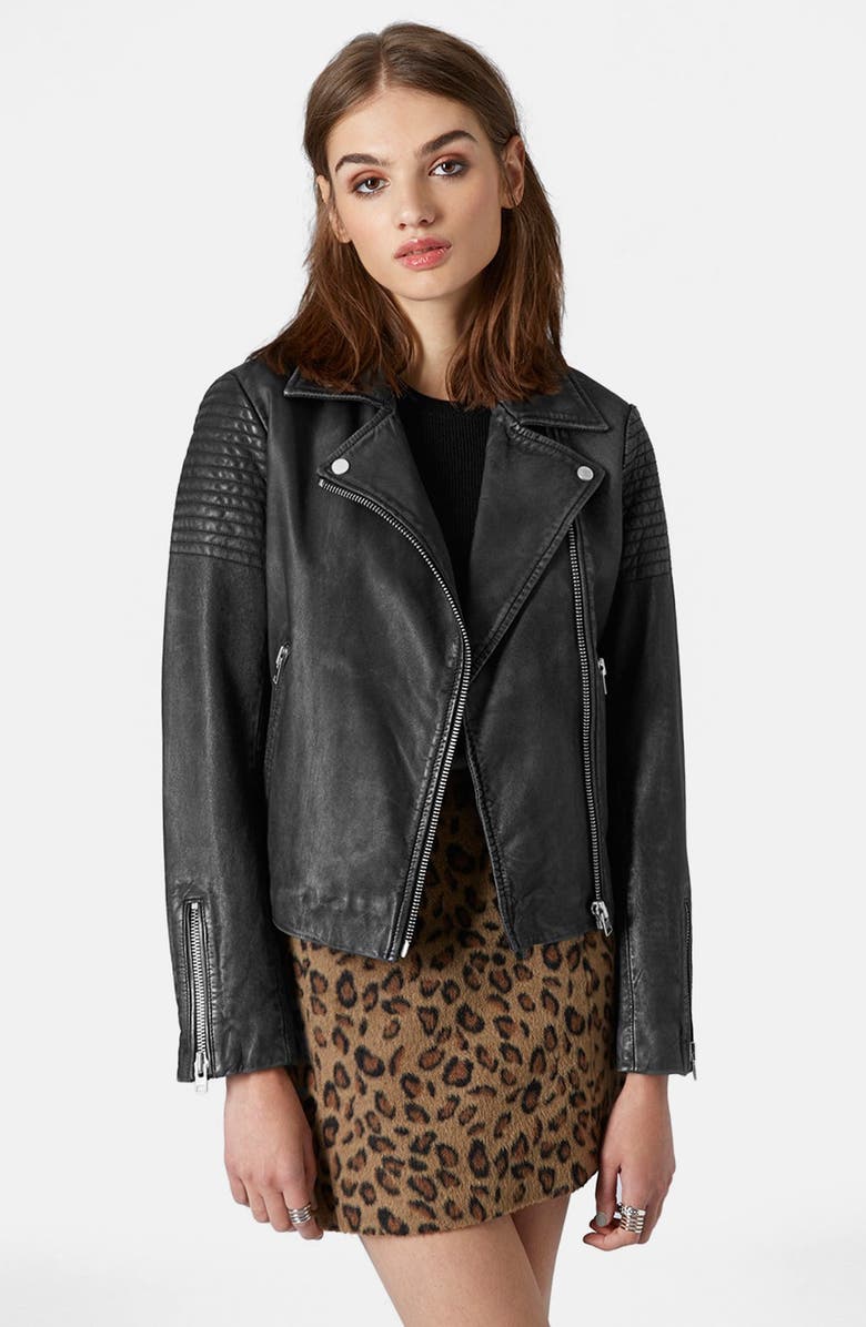 Topshop Sheepskin Leather Biker Jacket | Nordstrom