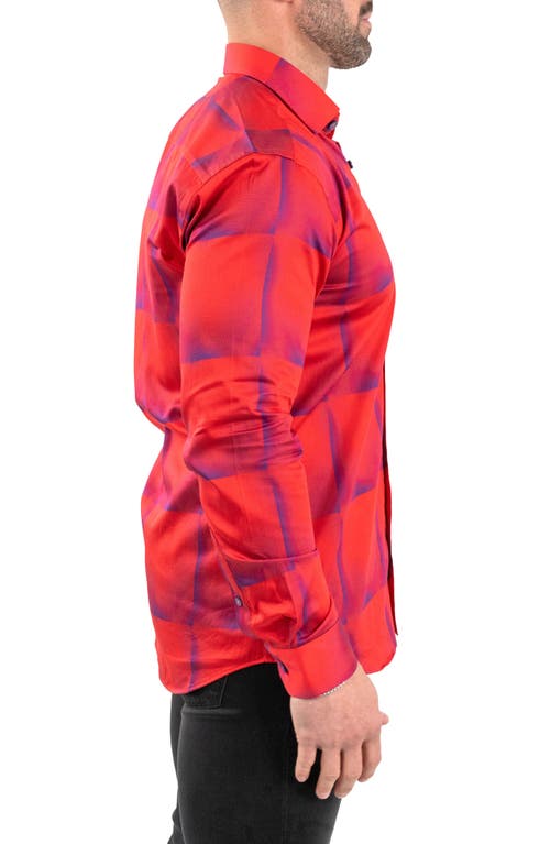 Maceoo Fibonacci Tile Print Contemporary Fit Button-up Shirt In Red