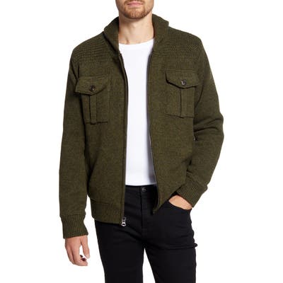 Schott Nyc Wool Blend Zip Cardigan, Green
