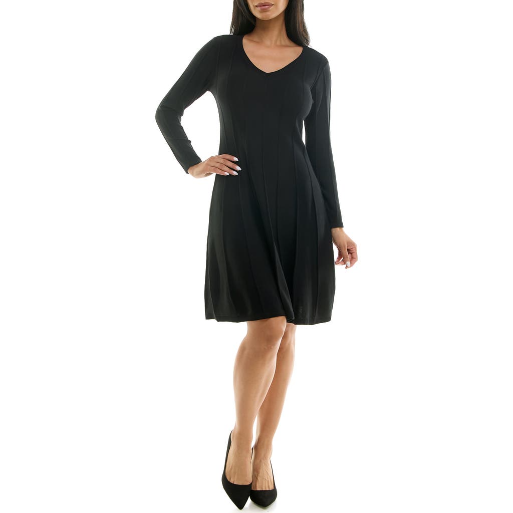Nina Leonard Long Sleeve A-line Sweater Dress In Black