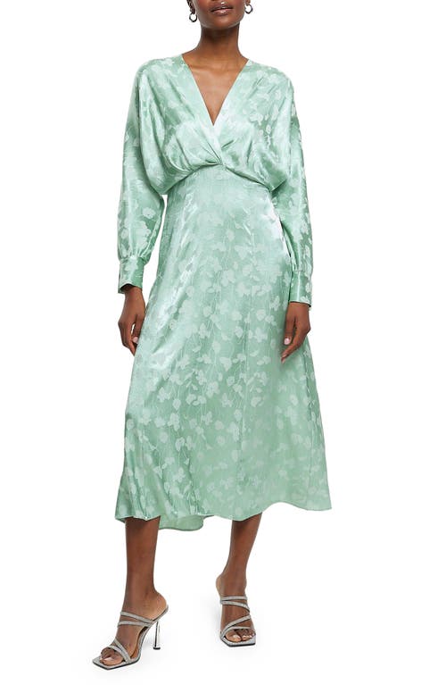 River Island Floral Jacquard Long Sleeve Midi Dress Green at Nordstrom,