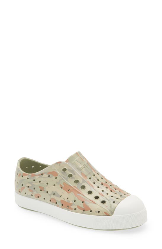 Native Shoes Kids' Jefferson Water Friendly Perforated Slip-on In Elm Gray/shell White/elm Camo