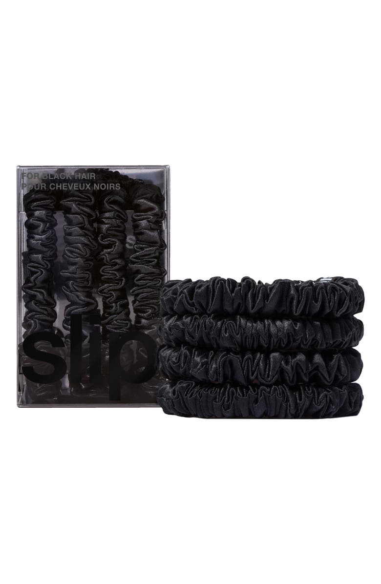 slip Pure Silk 4-Pack Skinny Scrunchies: Back to Basics Collection, Alternate, color, Black