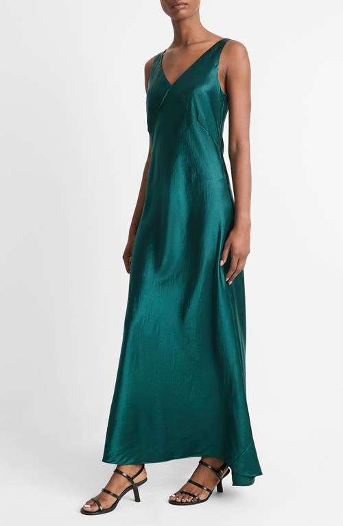 Shop Vince V-neck Satin Maxi Slipdress In Jade Lake