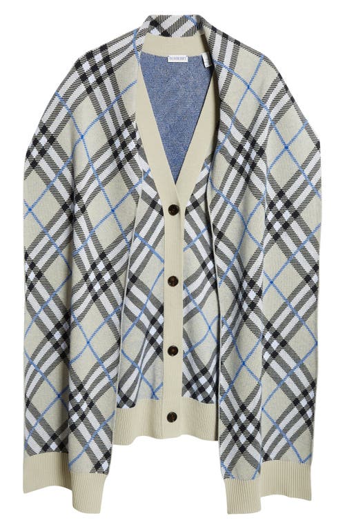 Shop Burberry Check Cape Overlay Wool & Mohair Blend Cardigan In Lichen Ip Check