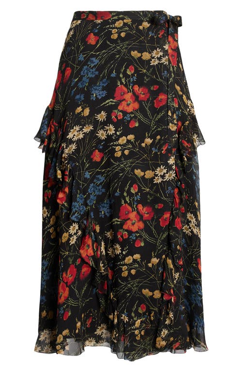 Shop Polo Ralph Lauren Floral Crinkle Georgette Maxi Wrap Skirt In Midnight Garden