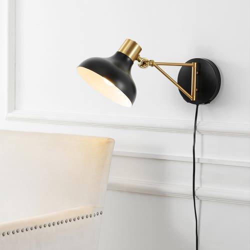 Jonathan Y Lynn Swing Arm 1-light Modern Midcentury Iron Usb Charging Port Led Sconce In Black