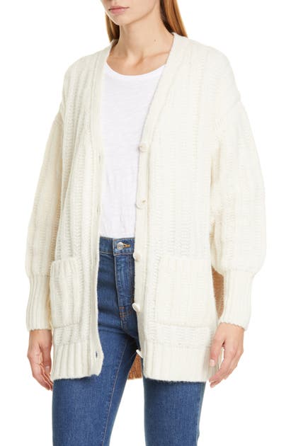 Click to view more detailed imagery on our partner's website Eleven Six Carla Colorblock Alpaca & Merino Wool Blend Cardigan In Ivory Pale Camel