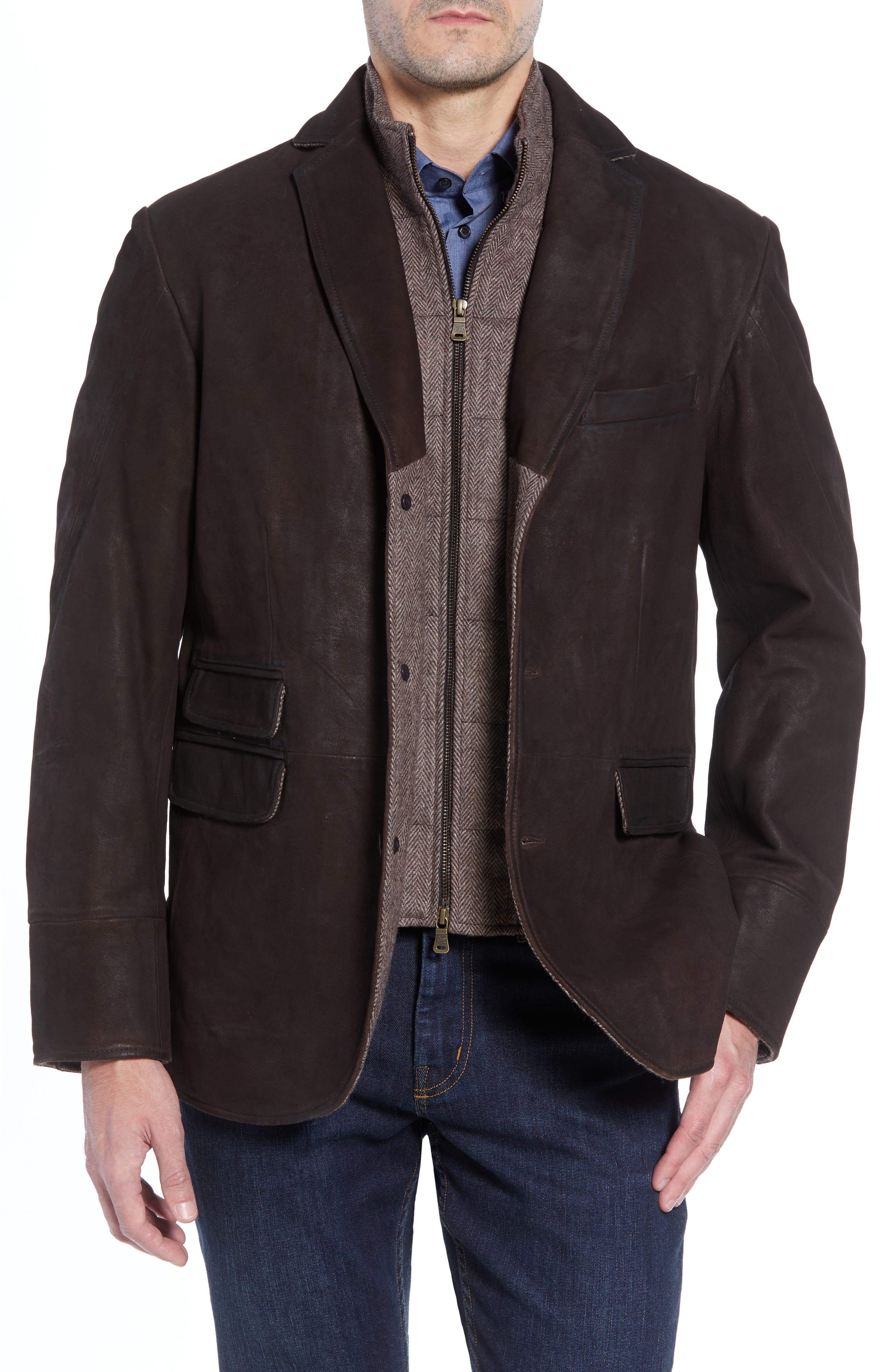 Flynt Distressed Leather Hybrid Coat | Nordstrom
