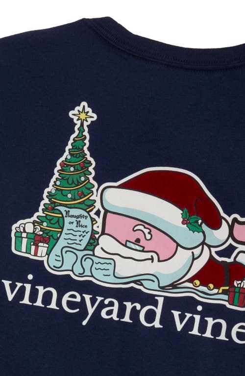 Shop Vineyard Vines Kids' Naughty Or Nice Santa Whale Long Sleeve Cotton Graphic T-shirt In Nautical Navy