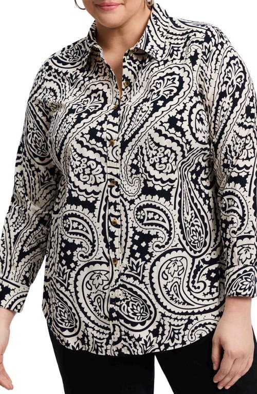 Shop Foxcroft Haven Paisley Cotton Corduroy Button-up Shirt In Black