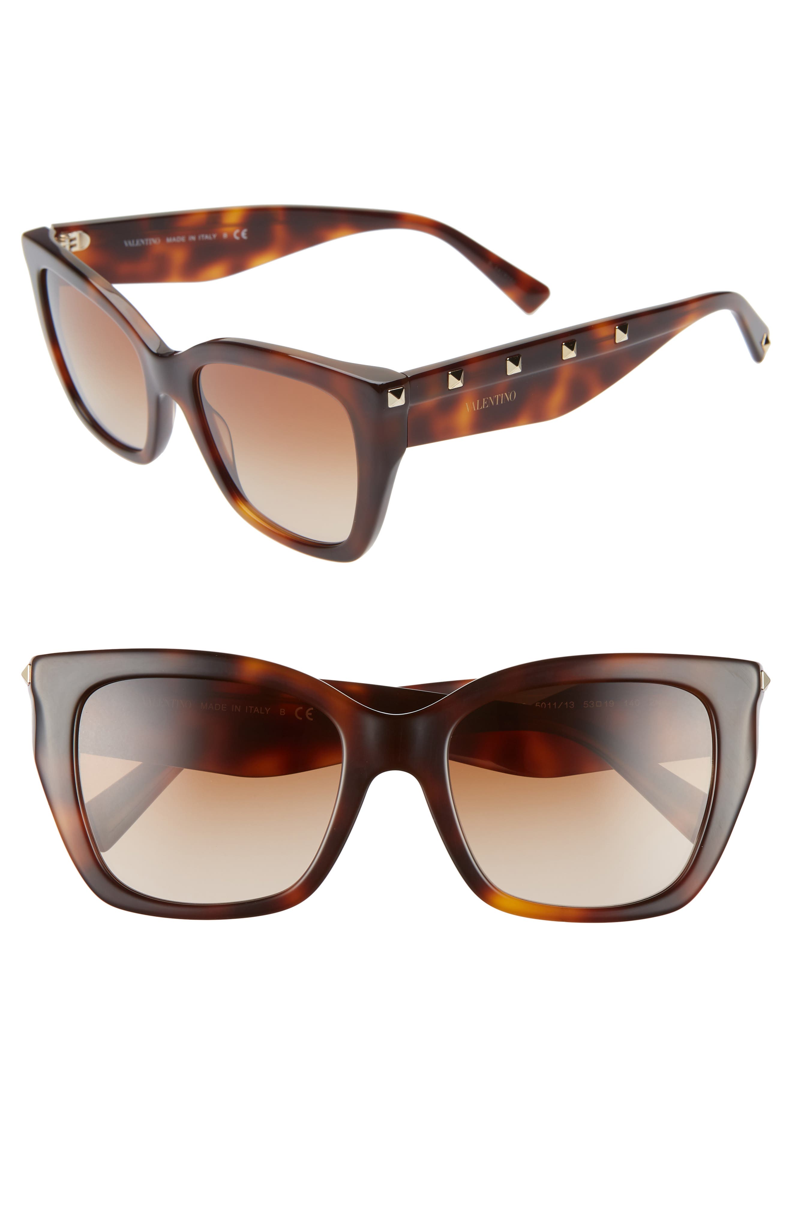 Valentino 53mm Rockstud Cat Eye Sunglasses in Brown/Havana at Nordstrom