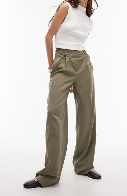 Topshop Asymmetric Wrap Front Pants Dark Khaki at Nordstrom, Us