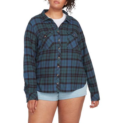Plus Size Volcom Getting Rad Plaid Top, Green