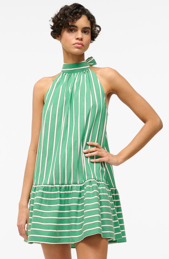 Shop Staud Marlowe Stripe Stretch Shift Minidress In Seaweed Stripe