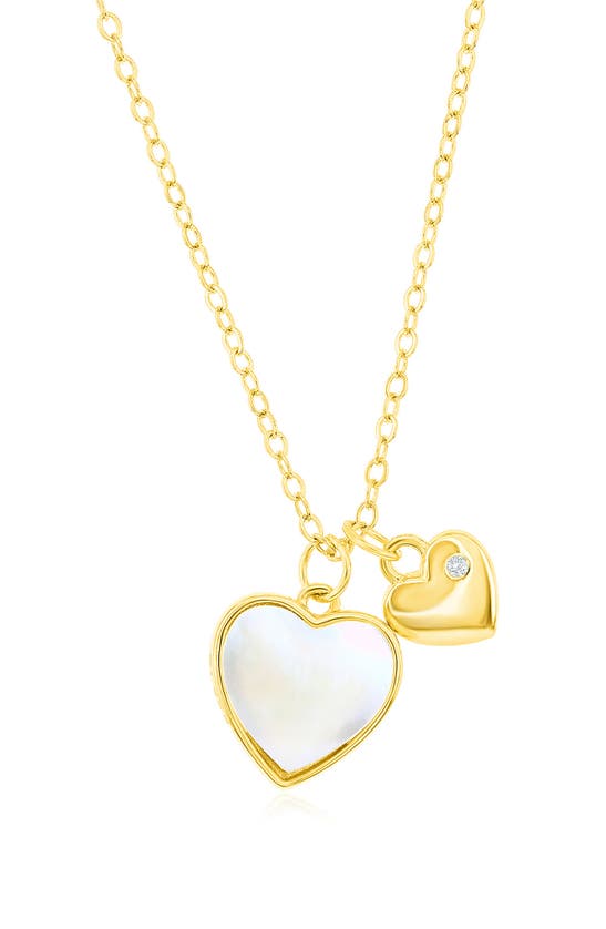 Simona Mother Of Pearl & Cubic Zirconia Heart Charm Necklace In Gold
